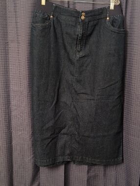 Roaman's Dark Blue Denim Midi Skirt